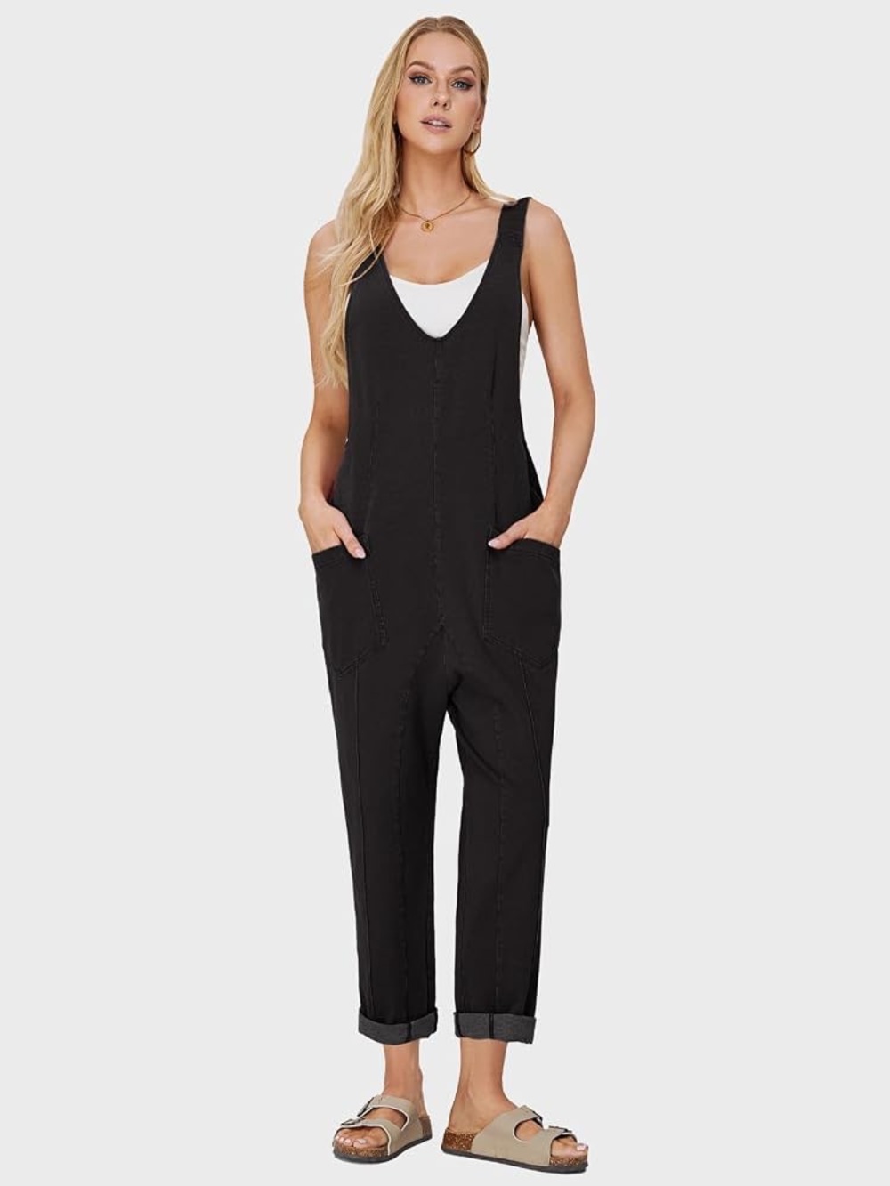 NEW High Roller Denim Bib Jumpsuit Loose Sleeveless Baggy Overalls Pockets M